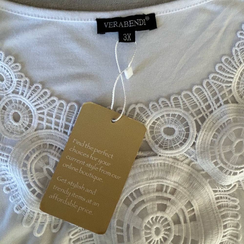 Verbendi Women’s 3X Short Sleeve White Blouse Top Crochet Accent - Picture 11 of 13